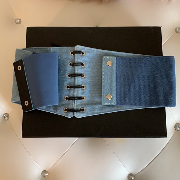 NWT Charlotte Russe Denim/Black Lace-Up Corset Bel - Picture 9 of 12